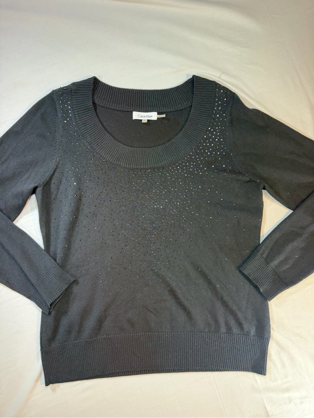 Calvin Klein Black Crewneck Sweater with Crystal Accents